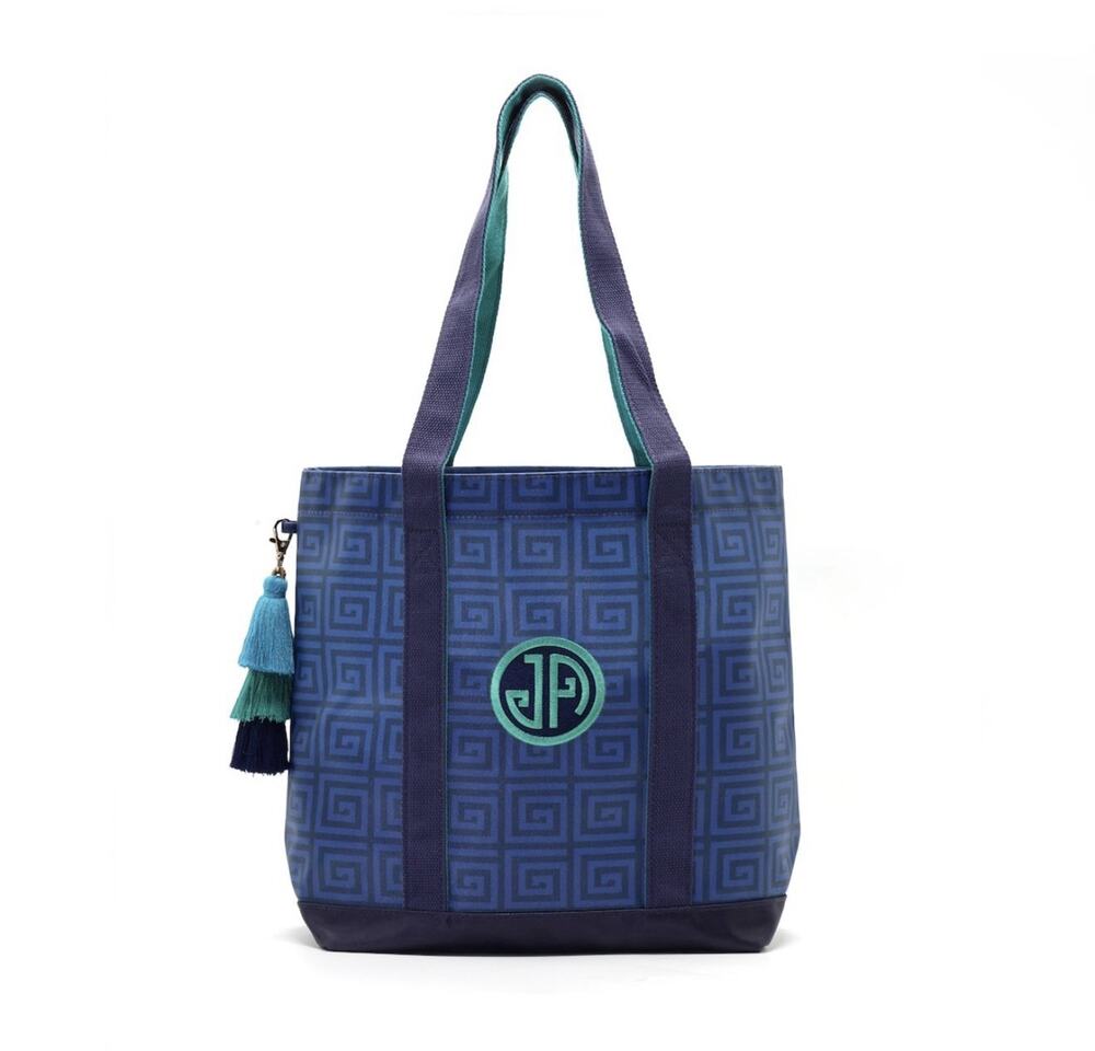 NEW Jonathan Adler x Michaels Tote Bag Blue 17x13" Coated Limited Edition Tassel